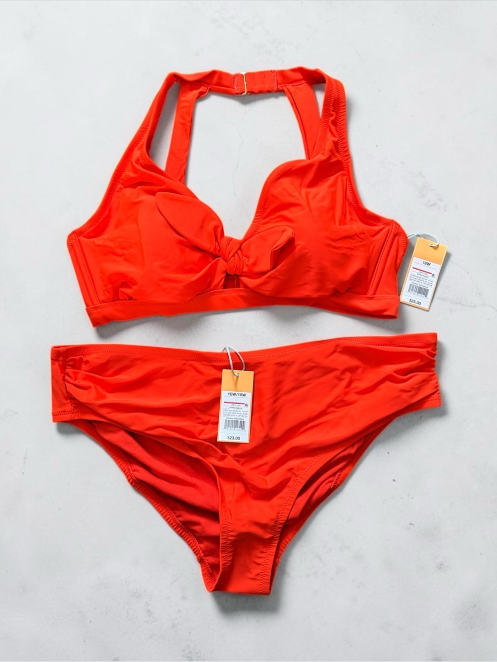 Women's Knot-Front Halter Bikini Set in Bright Orange